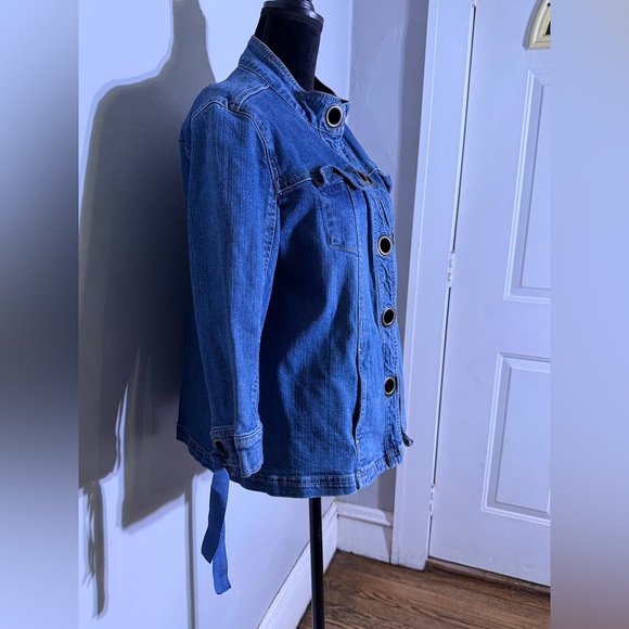 3/4 Sleeve Denim Jacket with Eyelets and Ties L A L live a little Sz 1X - Picture 4 of 8